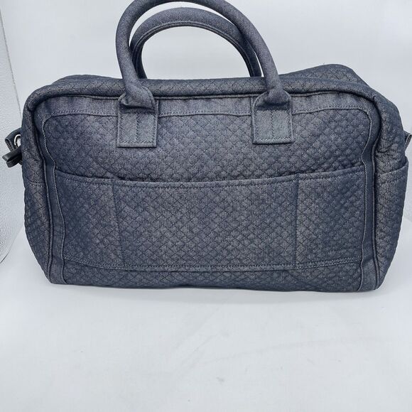 Vera Bradley Iconic Weekender Travel Bag Black Blue Quilted Denim 16x10x7 - Picture 9 of 12